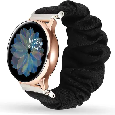 Kompatibilna s Samsung/Huawei pametnim satom Narukvica Univerzalni Modni Printani Scrunchie Remen za sat s ravnim otvorom - Crna Crna