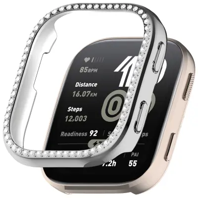 Zaštitna PC futrola kompatibilna s Amazfit Bip6 (A2435) s jednim redom dijamanata i šupljim srebrnim okvirom Srebrna
