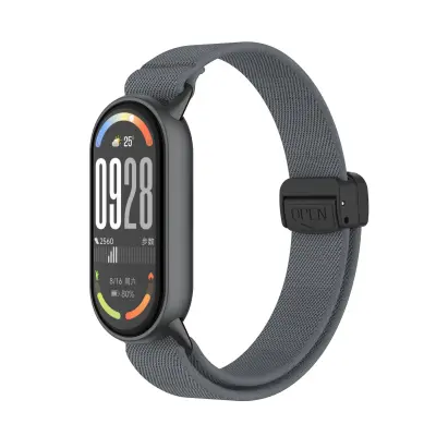 Pletena elastična narukvica za sat s magnetskom kopčom, kompatibilna s Xiaomi 10\/9\/8 serijom - s metalnim konektorom Tamno siva