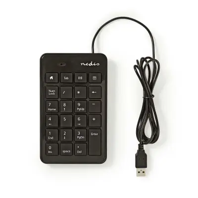 Nedis, USB-A žičana vanjska numerička tipkovnica s multimedijskim tipkama za stolno računalo, crna