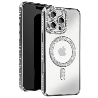 Diamantno kućište za iPhone 16 Pro Max MagSafe s konturnim šljokicama