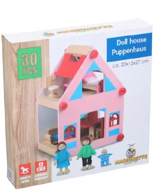 Houten poppenhuis met accessoires 30dlg.