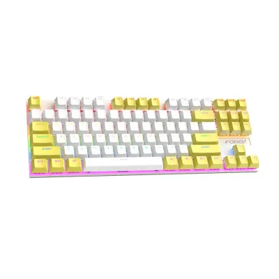Žičana mehanička tipkovnica s 87 tipki - Šarena RGB tipkovnica za igre s plavim prekidačima koji se mogu zamijeniti bez lemljenja Bijela+Žuta