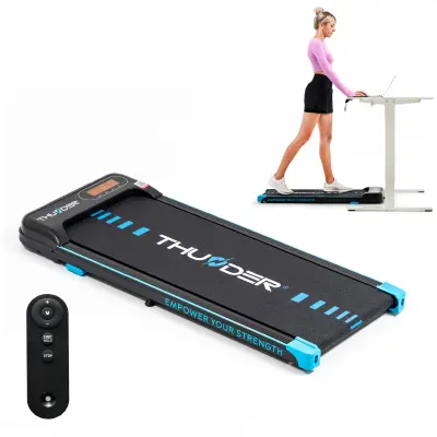 Električna traka za trčanje ispod stola THUNDER® KINDI – 6 km/h, 1,25 KS, ultra tanka 9 cm, LED zaslon, Bluetooth, nosivost 90 kg