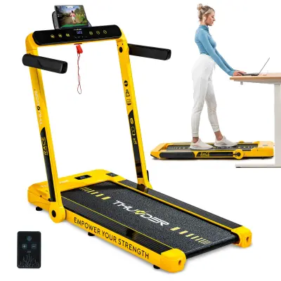 THUNDER® RACE-GOLD Električna sklopiva traka za trčanje ispod stola – 14 km/h, 2 KS, niska izvedba 14 cm, Bluetooth, nosivost 130 kg