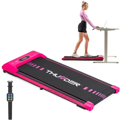Električna traka za trčanje ispod stola THUNDER® IDEA-PINK – 6 km/h, 1,5 KS, ultra tanka 11 cm, Bluetooth, LED zaslon, nosivost 100 kg