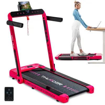 Električna sklopiva traka za trčanje ispod stola THUNDER® RACE-PINK – 14 km/h, 2 KS, niska izvedba 14 cm, Bluetooth, nosivost 130 kg