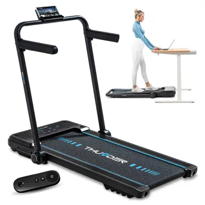 Električna traka za trčanje niskog profila, sklopiva THUNDER® IMPACT-BLACK – 12 km/h, 1,5 KS, ispod kreveta, Bluetooth, nosivost 130 kg
