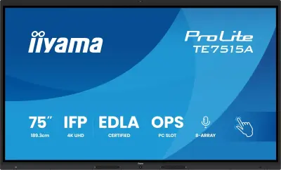 Monitor 75 IIyama ProLite TE7515A-B1AG, 189,3 cm (75″), IPS,  3840 × 2160, Interactive Display