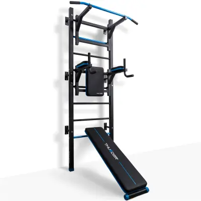 Zidne prečke THUNDER® RITMO – višenamjenske ljestve s ručkama, klupom, 150 kg nosivosti, 220 cm visine