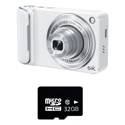 6x optički zum digitalni fotoaparat s 32 GB TF kartice - Mini selfie fotoaparat visoke razlučivosti Bijela