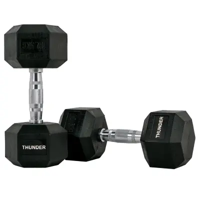 THUNDER® šesterokutni uteg od 12,5 kg - gumiran, neklizajući, za kućni i profesionalni trening