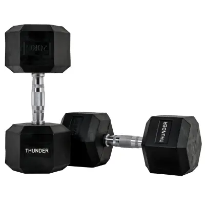 THUNDER® šesterokutni uteg od 20 kg – gumiran, neklizajući, za kućni i profesionalni trening
