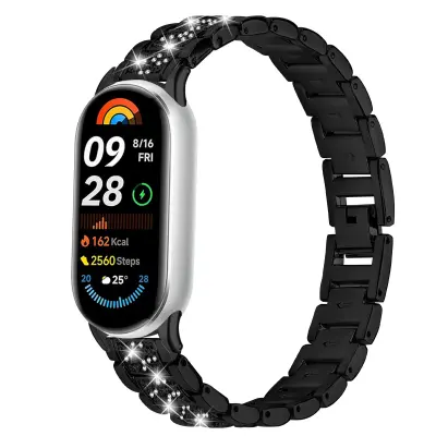 Tanak remen-narukvica s dijamantima kompatibilan s Xiaomi Mi Band 8/9/10 - Nehrđajući čelik Crna