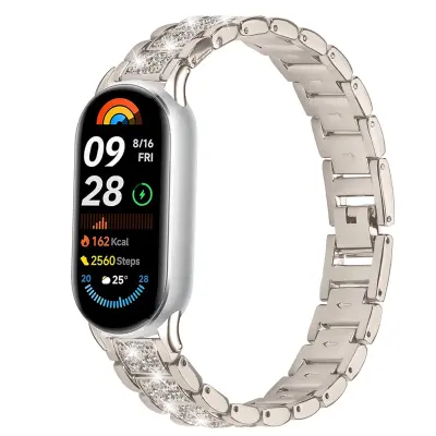 Tanak remen-narukvica s dijamantima kompatibilan s Xiaomi Mi Band 8/9/10 - Nehrđajući čelik Bež