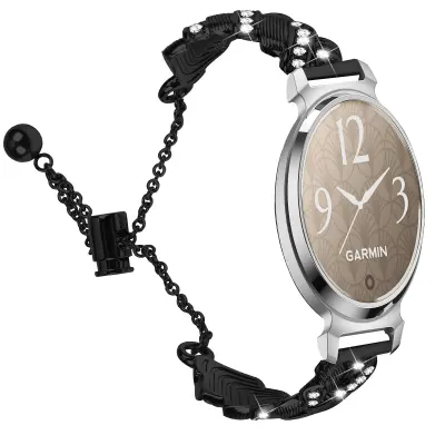 Garmin Lily 2 Kompatibilna narukvica sa srcem i dijamantima - Elegantna polukružna narukvica od legure cinka Crna