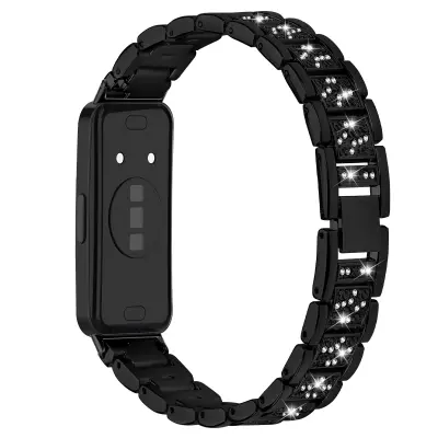 Tanak remen za sat od nehrđajućeg čelika s dijamantima, kompatibilan s Huawei Band 8/9/10 Crna