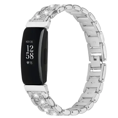 Elegantni dijamantski remen od nehrđajućeg čelika kompatibilan s Fitbit Inspire 1/2/HR Srebrna