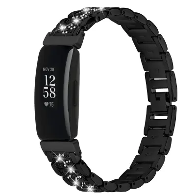 Elegantni dijamantski remen od nehrđajućeg čelika kompatibilan s Fitbit Inspire 1/2/HR Crna