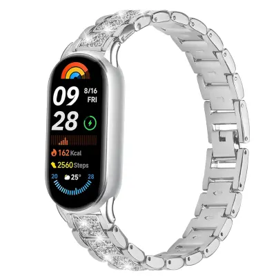 Tanak remen-narukvica s dijamantima kompatibilan s Xiaomi Mi Band 8/9/10 - Nehrđajući čelik Srebrna
