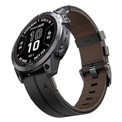 22mm kožni remen za sat s brzim otpuštanjem kompatibilan s Garmin Fenix 8/7/6/5 serijom Crna