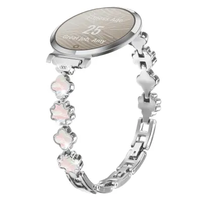 Elegantni metalni remen za sat s motivom djeteline i sedefa, kompatibilan s Garmin Lily 2 Srebrna