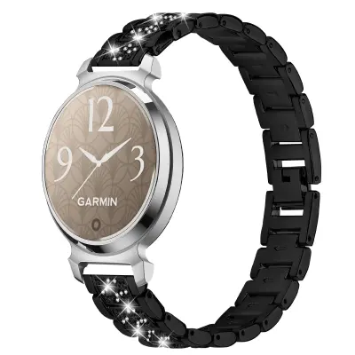 Elegantni crni remen od nehrđajućeg čelika s dijamantima kompatibilan s Garmin Lily 2 Crna