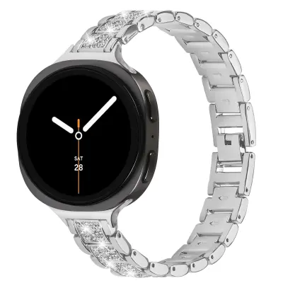 Elegantni remen od nehrđajućeg čelika s dijamantima kompatibilan sa Samsung Watch 8 (manja verzija) Srebrna
