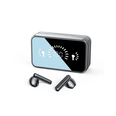Crne bežične Bluetooth 5.3 slušalice s ogledalom, NFC, HiFi zvukom i digitalnim zaslonom Crna