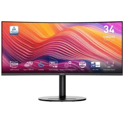 MSI 34" Modern Monitor MD342CQP, VA Curved UWQHD, 120Hz, 1ms, AMD FreeSync Premium, DisplayPort, 2x HDMI, USB-C, USB Hub, Zvučnici