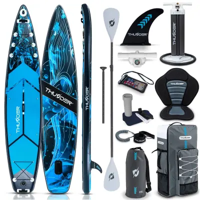 Napuhana SUP daska - stabilna 365 cm, debljine 15 cm, kompletna s veslom i sjedalom + nosač za GoPro THUNDER® BLUET