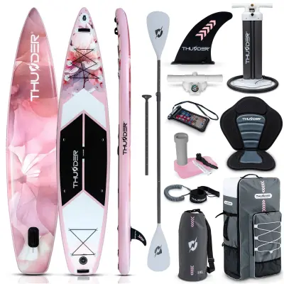 Napuhana SUP daska - stabilna 365 cm, debljine 15 cm, s veslom i sjedalom (nosivost 150 kg) THUNDER® ROSEA