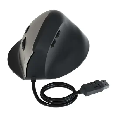 Ergonomski vertikalni žičani miš - Tihi klik, potpora za zglob, podesivi DPI Siva