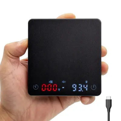 Mini Digital Coffee Scale s Tajmerom, LED Zaslonom i USB Punjivom Baterijom Crna