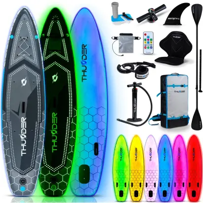Napuhljiva LED SUP daska – osvijetljena RGB, 320 cm, stabilna, komplet SUP + kajak, nosivost 150 kg THUNDER® LUMOS