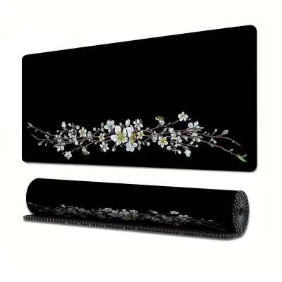 Podloga za miša od prirodne gume Floral Series - Neklizajući šivani rub Crna