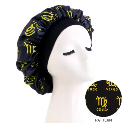 Virgo Zodiac Printed Elastic Satin Beauty Hair Care Sleep Cap Crna