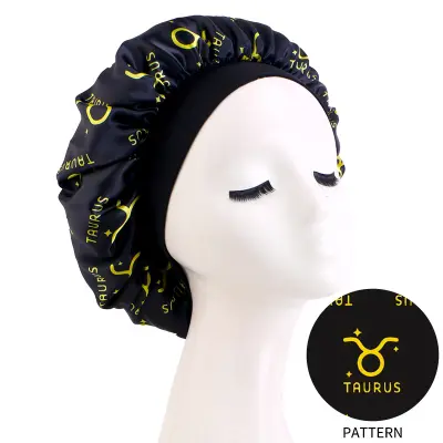 Taurus Zodiac Print Elastic Satin Beauty Hair Care Sleep Cap Crna