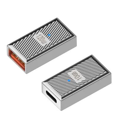 USB A ženski na USB C muški adapter - 120W brzo punjenje i 10Gbps prijenos podataka Srebrna