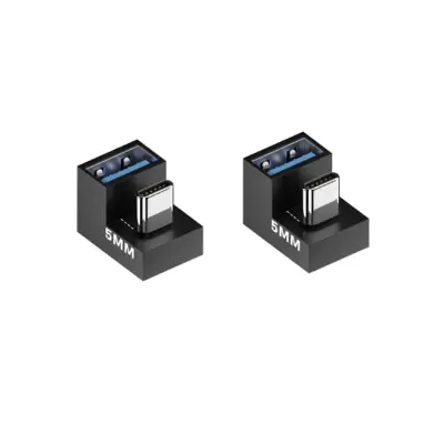 2-Paket USB ženski na Type-C muški U-oblikovani adapter - Punjenje i prijenos podataka Crna