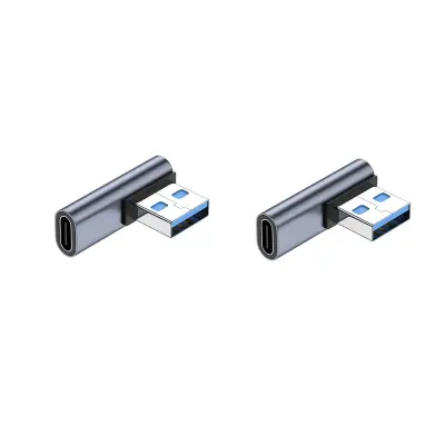 2-struko pakiranje kutnog USB-C ženskog na USB-A muški adaptera: Napajanje i prijenos podataka Siva
