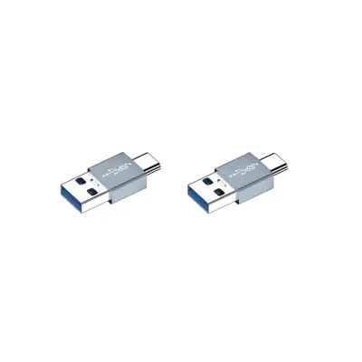 2-Pakiranje OTG adaptera od aluminijske legure, Type-C muški na USB-A muški, ravan Srebrna