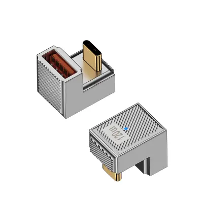 USB A ženski na USB-C muški U-oblikovani adapter 120W s indikatorskim svjetlom Srebrna