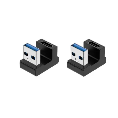 2-struko pakiranje U-oblika USB na Type-C adapter: USB muški na Type-C ženski pretvarač Crna