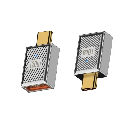 Adapter USB A ženski na USB C muški - Brzo punjenje 120W s indikatorskim svjetlom Srebrna