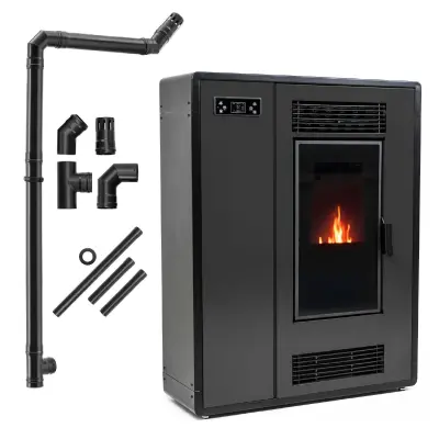 Peć na pelete 12 kW - čelični okvir, Wi-Fi, termostat, THUNDER® ARIA-BLACK set cijevi