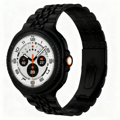 Metalna narukvica od nehrđajućeg čelika kompatibilna sa Samsung Galaxy Watch 8/8 Classic - Dizajn sa sedam perli Crna