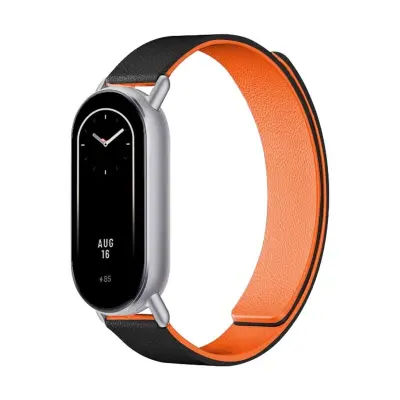 Dvobojna Kona kožna magnetska narukvica kompatibilna s Xiaomi Mi Band 8/9/10 Crna Narančasta