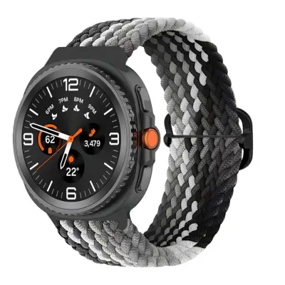 Tkana omčasta narukvica kompatibilna sa Samsung Watch8/Galaxy Watch8 Classic - Prozračna najlonska narukvica Crna+Siva