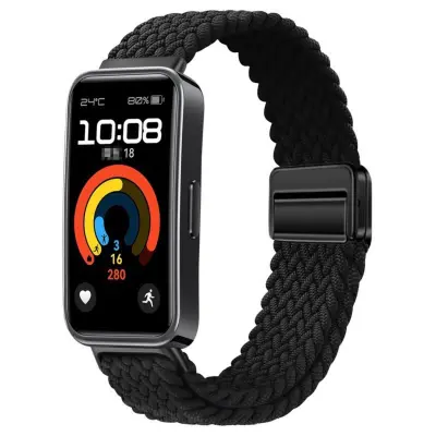 Najlonska tkana magnetska narukvica kompatibilna s Huawei Band 8/9/10 - Višebojne opcije Crna